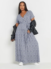Yours Curve Blue Floral Maxi Wrap Dress - Image 5 of 6
