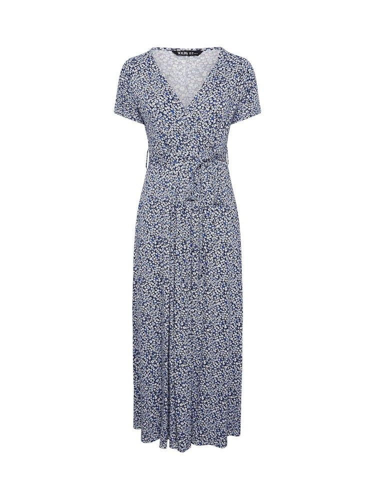 Yours Curve Blue Floral Maxi Wrap Dress - Image 6 of 6