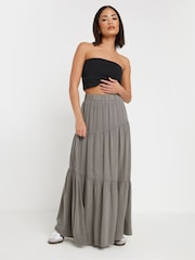 PixieGirl Petite Grey Acid Wash Asymetric Tiered Maxi Skirt - Image 1 of 5