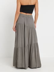 PixieGirl Petite Grey Acid Wash Asymetric Tiered Maxi Skirt - Image 3 of 5