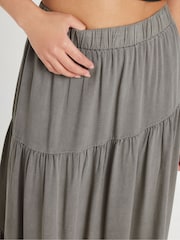 PixieGirl Petite Grey Acid Wash Asymetric Tiered Maxi Skirt - Image 4 of 5