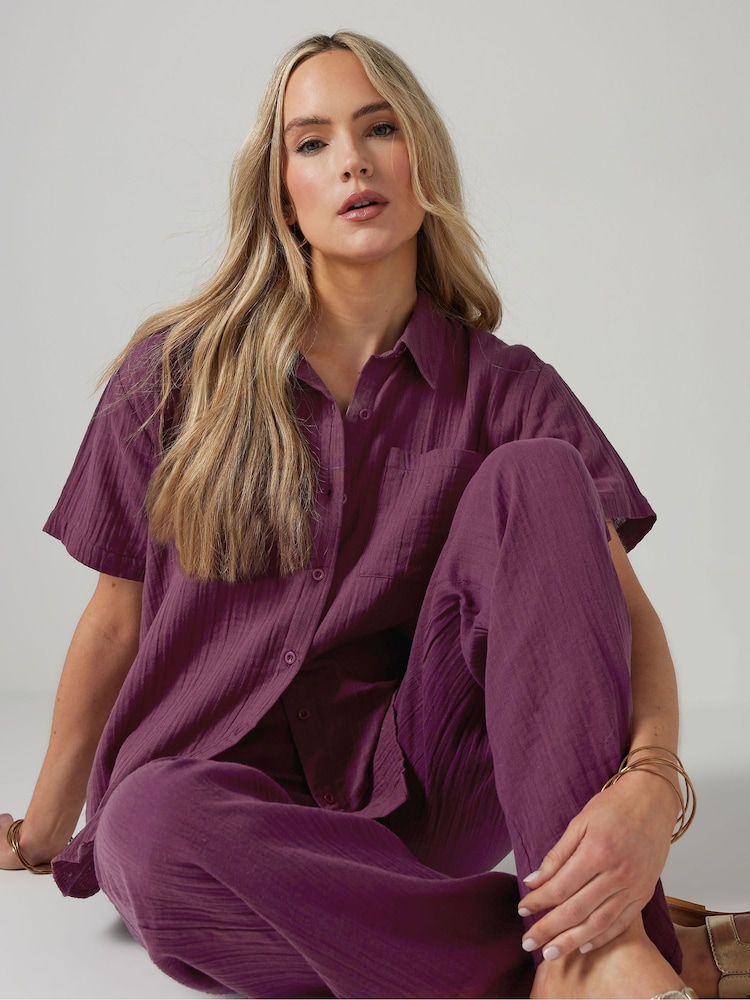 Long Tall Sally Red Cheesecloth Short Sleeve 100% Cotton Shirt - Image 1 of 5