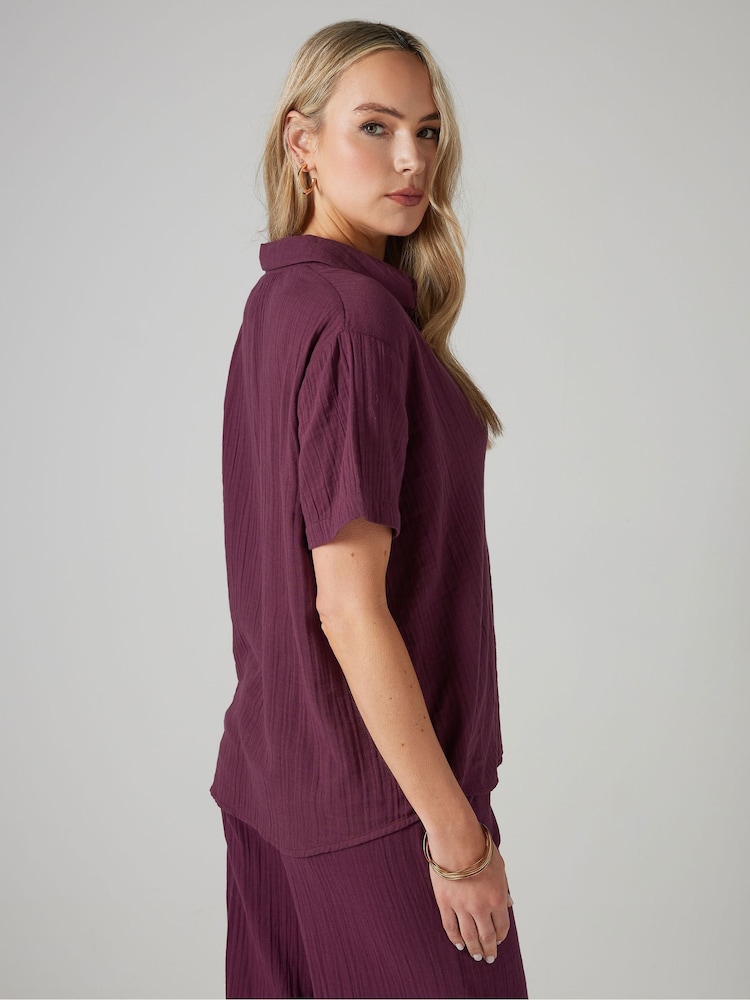 Long Tall Sally Red Cheesecloth Short Sleeve 100% Cotton Shirt - Image 4 of 5
