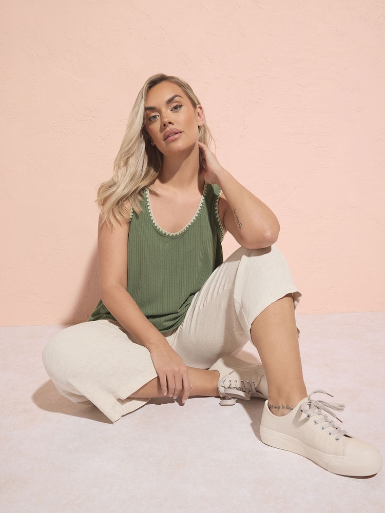 Yours Curve Natural Cropped Linen Trousers With Profile Pockets - Image 2 of 4