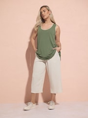 Yours Curve Natural Cropped Linen Trousers With Profile Pockets - Image 3 of 4