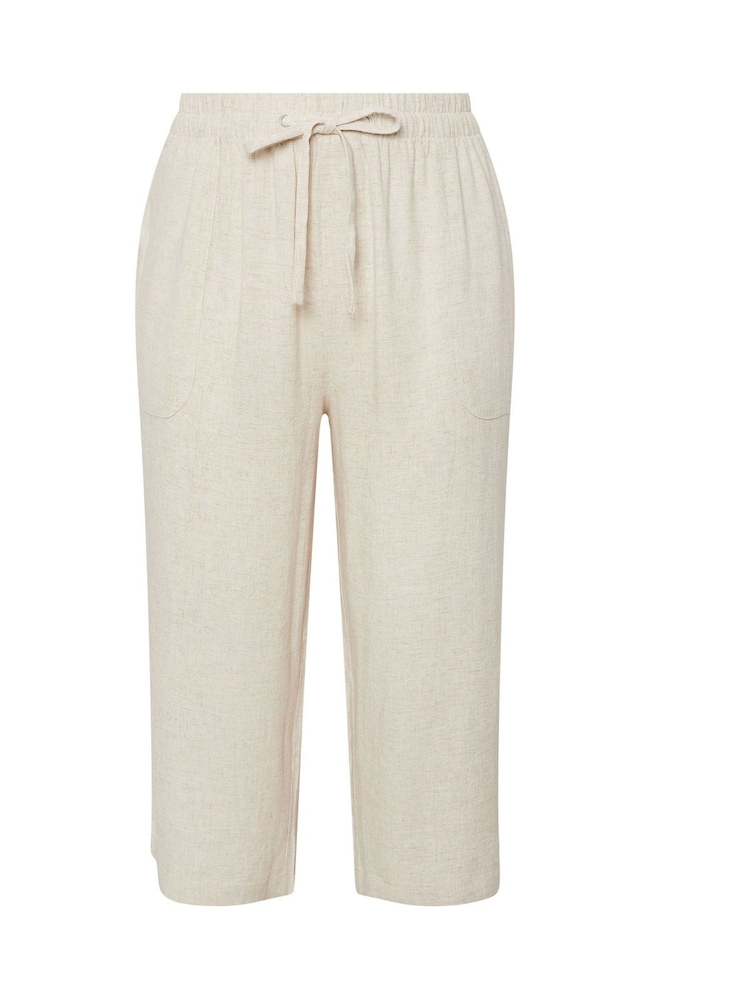 Yours Curve Natural Cropped Linen Trousers With Profile Pockets - Image 4 of 4