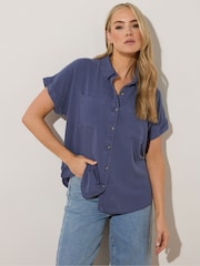 Long Tall Sally Blue Acid Wash Pocket Shirt - Image 1 of 5