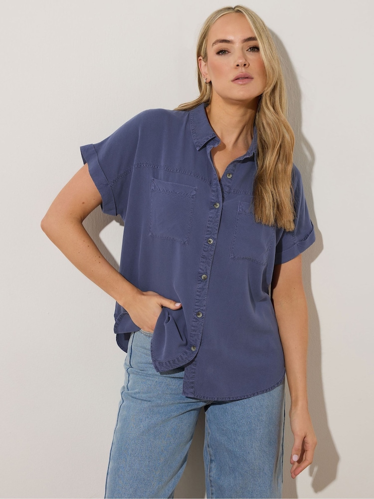 Long Tall Sally Blue Acid Wash Pocket Shirt - Image 1 of 5