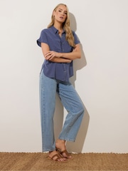 Long Tall Sally Blue Acid Wash Pocket Shirt - Image 2 of 5