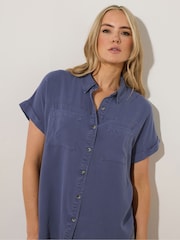 Long Tall Sally Blue Acid Wash Pocket Shirt - Image 4 of 5