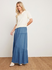 PixieGirl Petite Blue Acid Wash Asymetric Tiered Maxi Skirt - Image 2 of 5