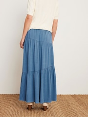 PixieGirl Petite Blue Acid Wash Asymetric Tiered Maxi Skirt - Image 3 of 5