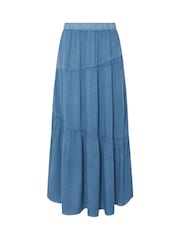 PixieGirl Petite Blue Acid Wash Asymetric Tiered Maxi Skirt - Image 5 of 5