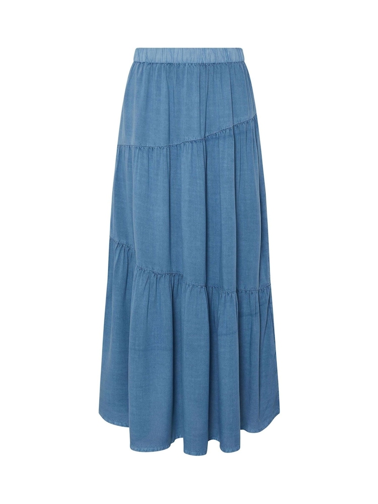 PixieGirl Petite Blue Acid Wash Asymetric Tiered Maxi Skirt - Image 5 of 5