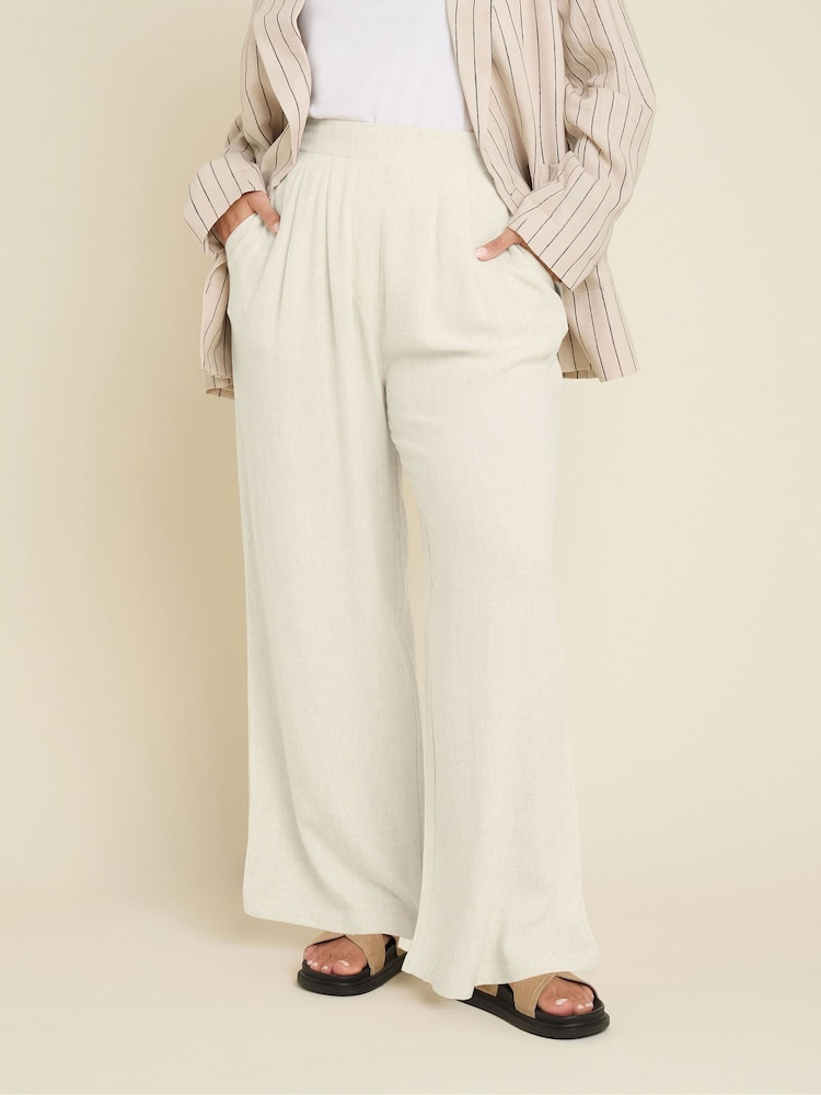 Yours Curve Natural Darted Waist Linen Trousers - Image 1 of 5 Yours Curve Natural Darted Waist Linen Trousers - Image 1 of 5