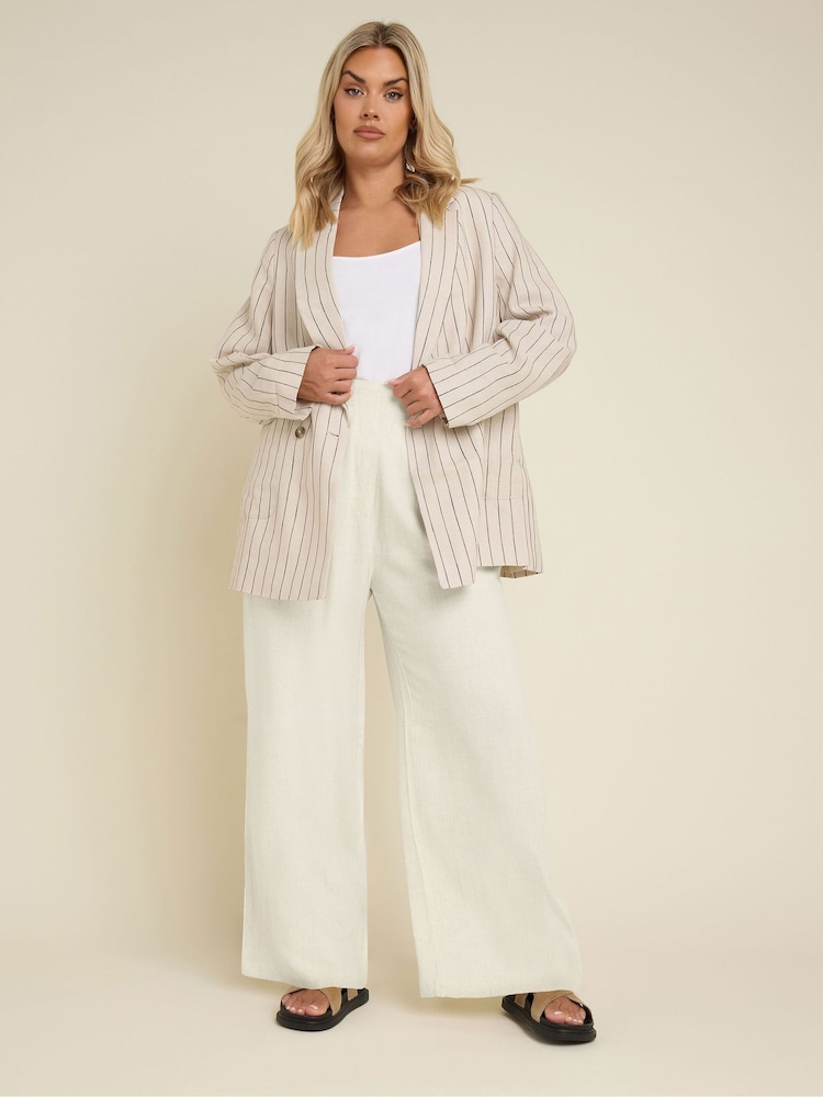Yours Curve Natural Darted Waist Linen Trousers - Image 2 of 5 Yours Curve Natural Darted Waist Linen Trousers - Image 2 of 5