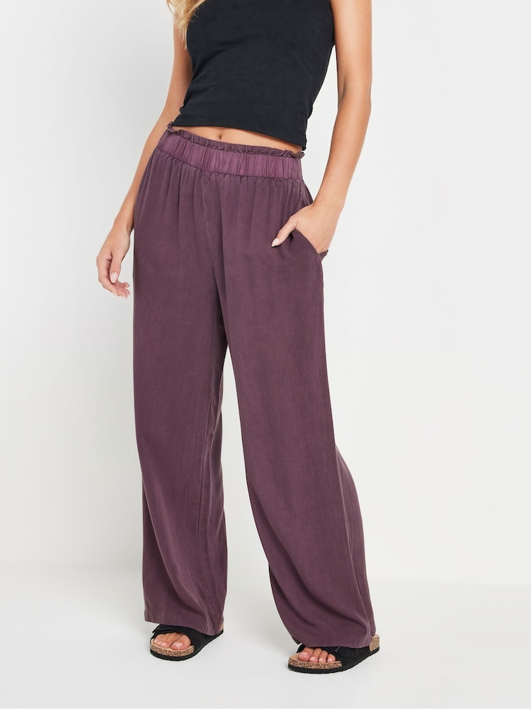 PixieGirl Petite Red Acid Wash 100% Cotton Wide Leg Trousers - Image 2 of 5