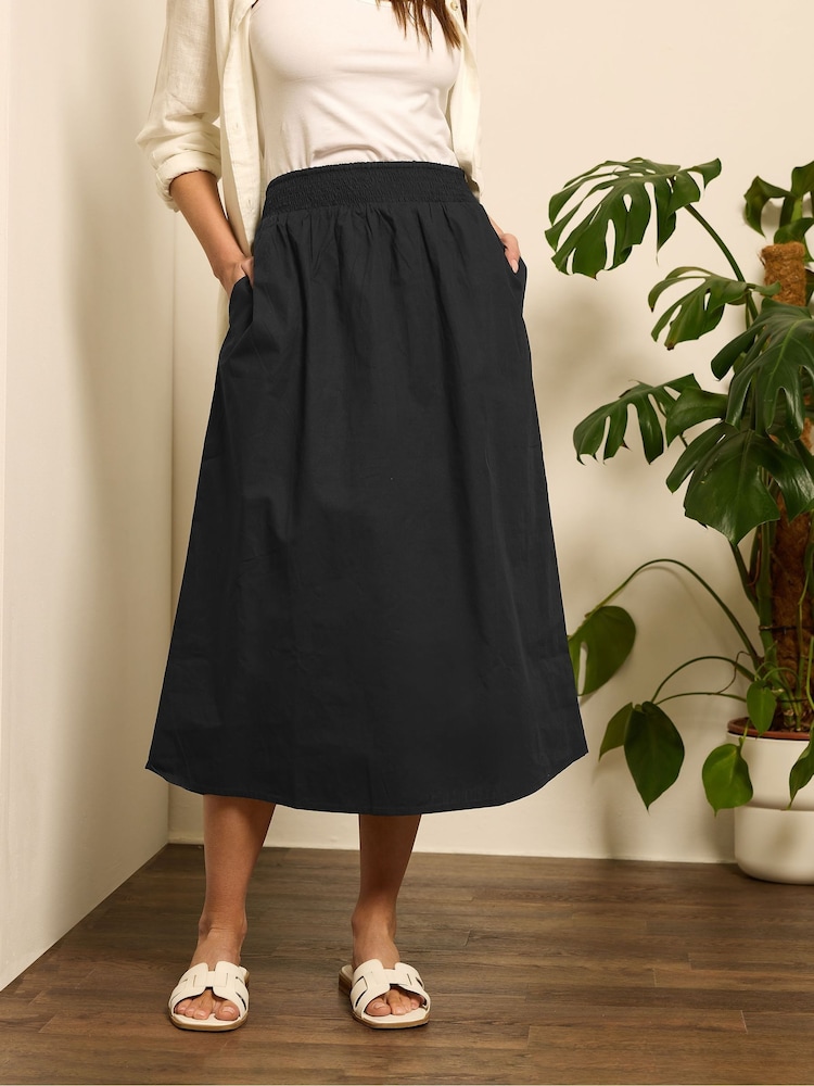 M&Co Black Poplin Midi 100% Cotton Skirt - Image 1 of 5