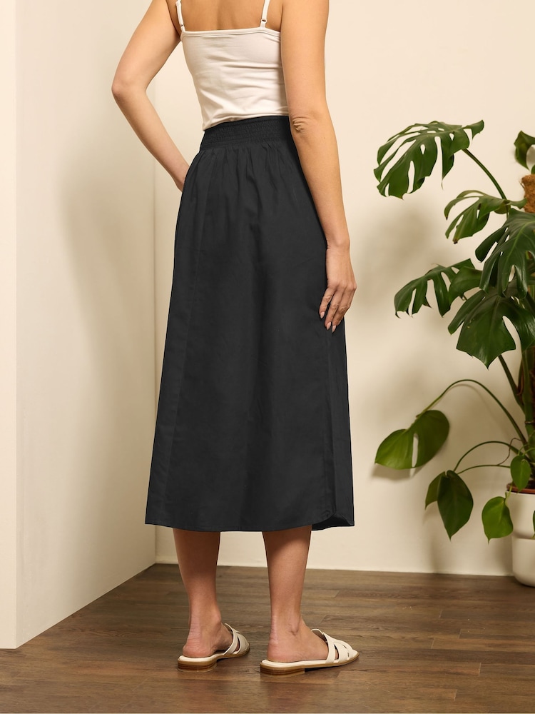 M&Co Black Poplin Midi 100% Cotton Skirt - Image 2 of 5