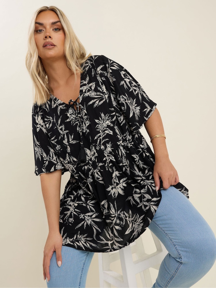 Yours Curve Black Angel Boho Top - Image 1 of 5