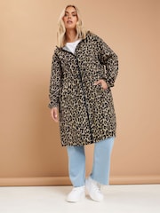 Yours Curve Brown Leopard Print Parka Jacket - Image 1 of 6