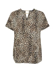 Yours Curve Brown Leopard Trim Neck Short Sleeve Top - Image 6 of 6