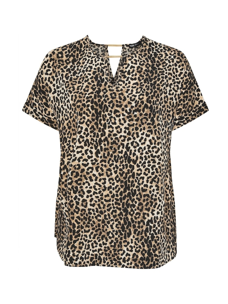 Yours Curve Brown Leopard Trim Neck Short Sleeve Top - Image 6 of 6