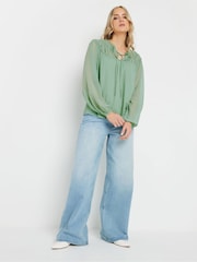 Long Tall Sally Green Dobby Shirred Tie Blouse - Image 3 of 5