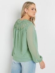 Long Tall Sally Green Dobby Shirred Tie Blouse - Image 4 of 5