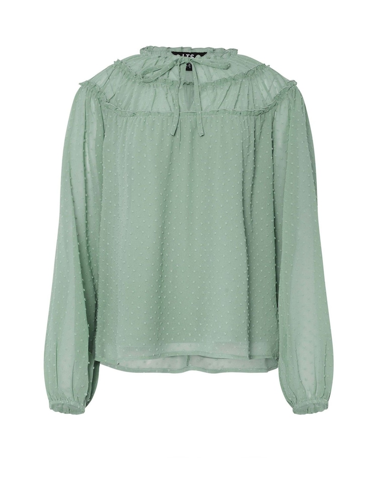 Long Tall Sally Green Dobby Shirred Tie Blouse - Image 5 of 5