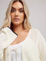 Yours Curve Natural Button Through Crochet Tipped Cardigan - Image 2 of 8