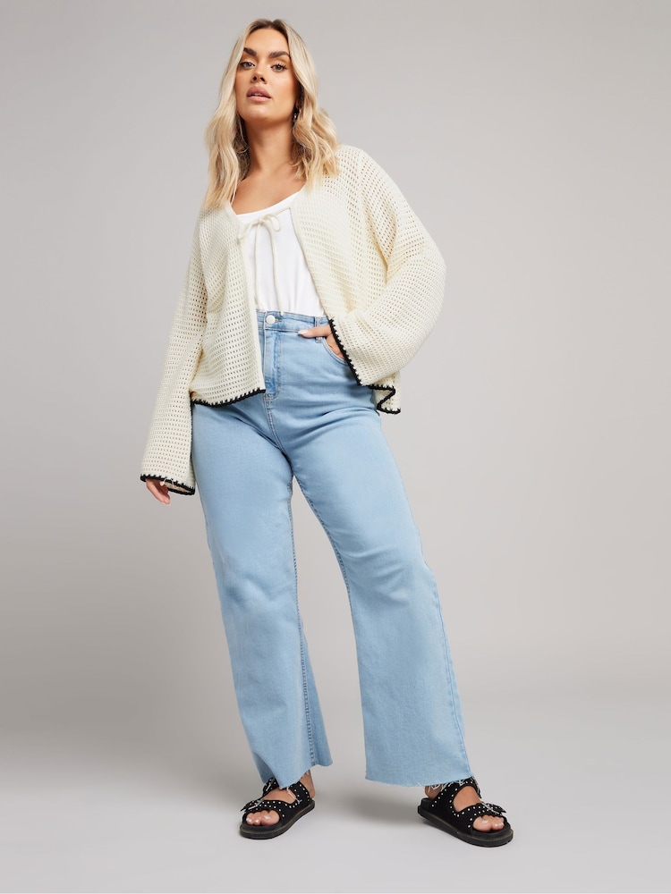 Yours Curve Natural Button Through Crochet Tipped Cardigan - Image 3 of 8