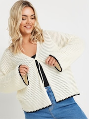 Yours Curve Natural Button Through Crochet Tipped Cardigan - Image 5 of 8
