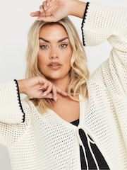 Yours Curve Natural Button Through Crochet Tipped Cardigan - Image 6 of 8