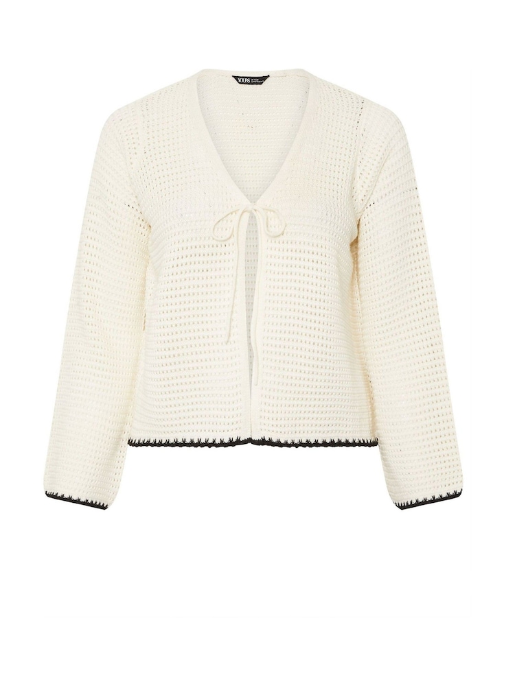 Yours Curve Natural Button Through Crochet Tipped Cardigan - Image 8 of 8
