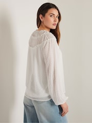 Long Tall Sally Natural Dobby Shirred Tie Blouse - Image 4 of 6
