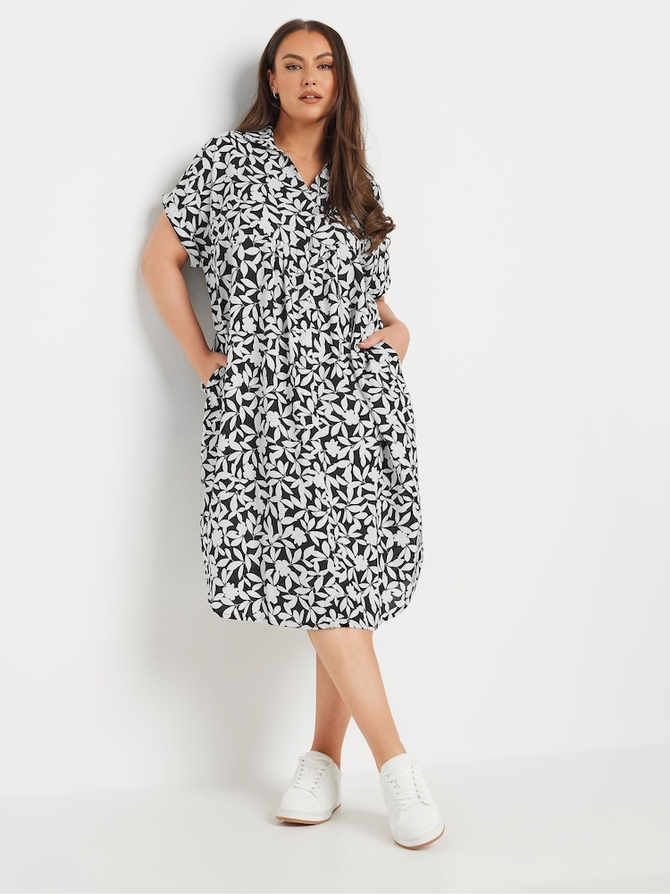 Yours Curve Black Button Through Dress - Image 1 of 5