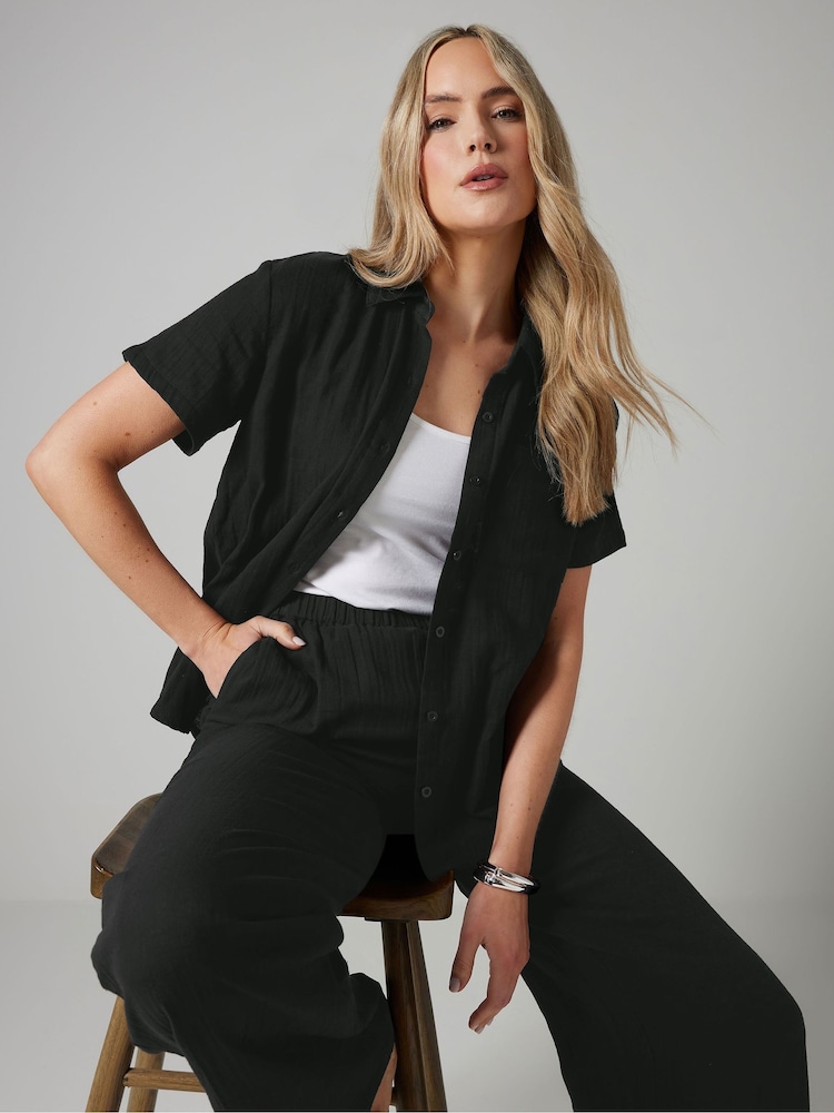 Long Tall Sally Black Cheesecloth Short Sleeve 100% Cotton Shirt - Image 1 of 6