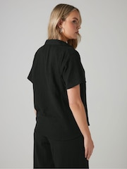 Long Tall Sally Black Cheesecloth Short Sleeve 100% Cotton Shirt - Image 4 of 6