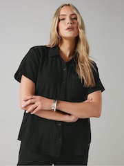 Long Tall Sally Black Cheesecloth Short Sleeve 100% Cotton Shirt - Image 5 of 6