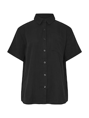 Long Tall Sally Black Cheesecloth Short Sleeve 100% Cotton Shirt - Image 6 of 6