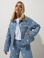 Yours Curve Blue Limited Daisy Denim Jacket - Image 1 of 5