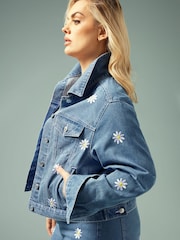 Yours Curve Blue Limited Daisy Denim Jacket - Image 3 of 5