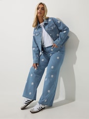 Yours Curve Blue Limited Daisy Denim Jacket - Image 5 of 5