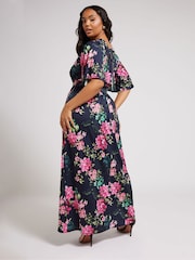 Yours Curve Blue London Floral Angel Sleeve Maxi Dress - Image 3 of 5