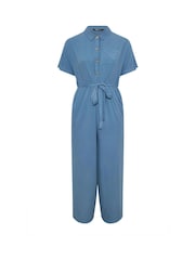 Yours Curve Blue Chambray Wide Leg Jumpsuit - Image 5 of 5