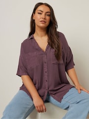 Yours Curve Purple Chambray Desert Shirt - Image 1 of 5