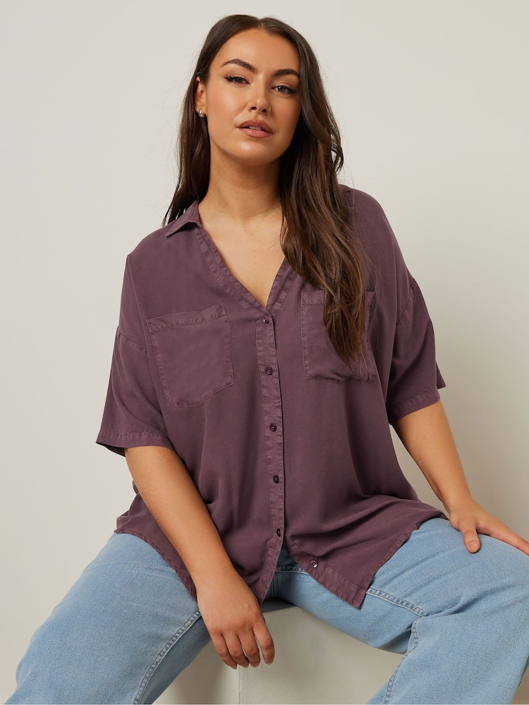 Yours Curve Purple Chambray Desert Shirt - Image 1 of 5