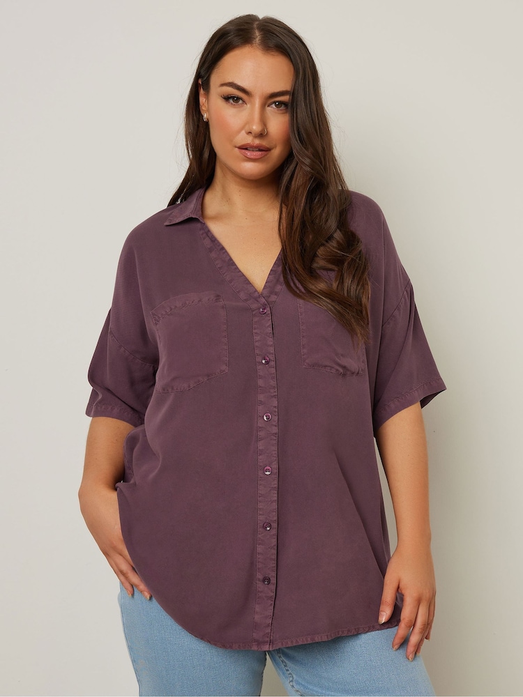 Yours Curve Purple Chambray Desert Shirt - Image 2 of 5
