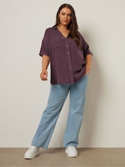 Yours Curve Purple Chambray Desert Shirt - Image 3 of 5
